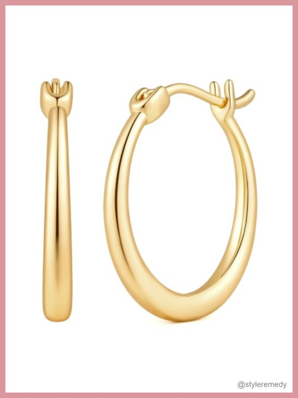 14K Gold Plated Hoop Earrings Chunky Tapered Hinged Women's Jewelry